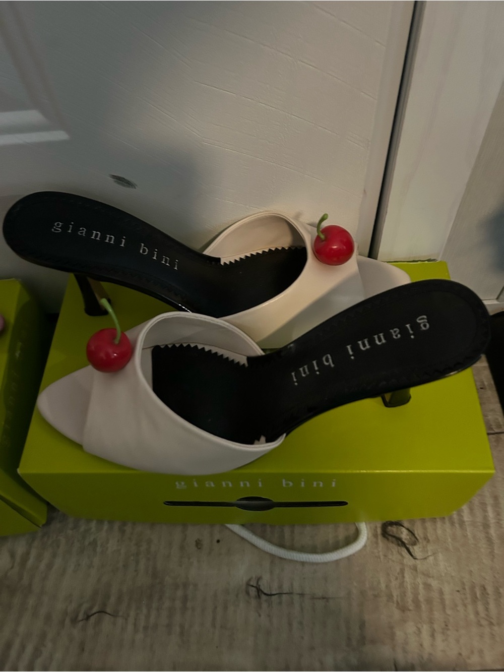 Gianni Bini White Slide Mules with Cherry Accent